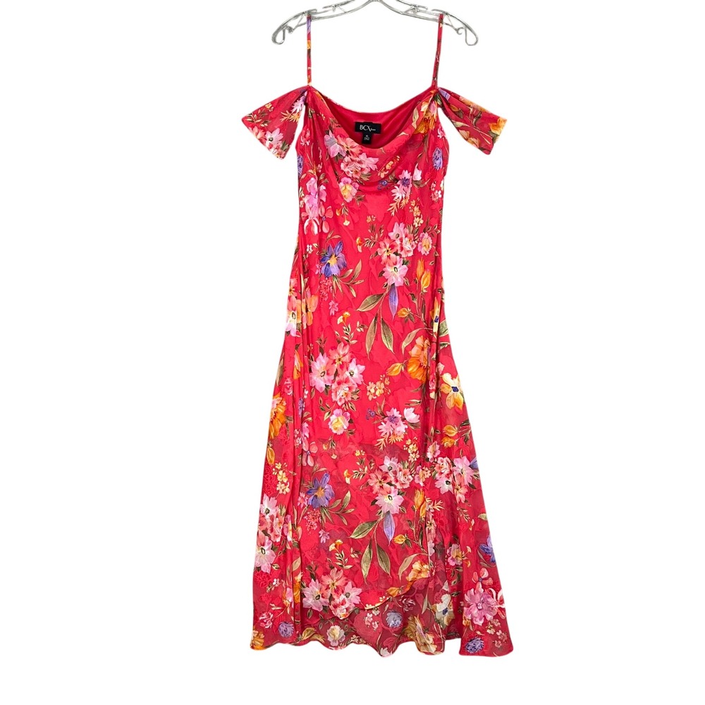 BCX Maxi Dress Women XL Red Floral Off Shoulder Fairy Romantic Wedding Guest NWT